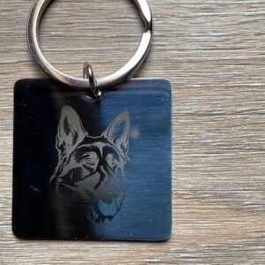 Porte-clé métal gravure portrait chien personnalisé