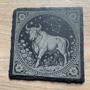 Ardoise naturelle gravée au laser signe astrologique Taureau personnalisée