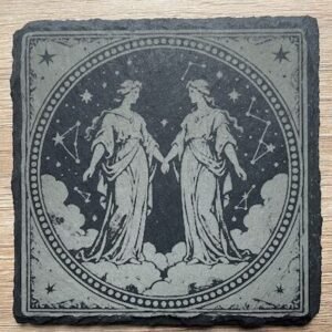 Gravure laser sur ardoise gravé Gémeaux personnalisé.